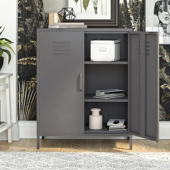 2 Door Storage Cabinet - Grey, Metal