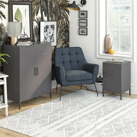 2 Door Storage Cabinet - Grey, Metal