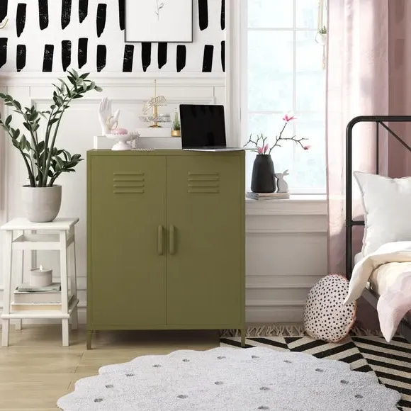 2 Door Storage Cabinet - Olive, Metal