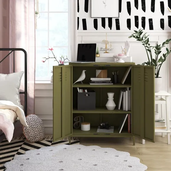 2 Door Storage Cabinet - Olive, Metal
