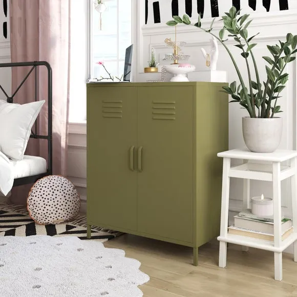 2 Door Storage Cabinet - Olive, Metal