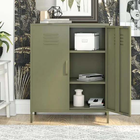 2 Door Storage Cabinet - Olive, Metal