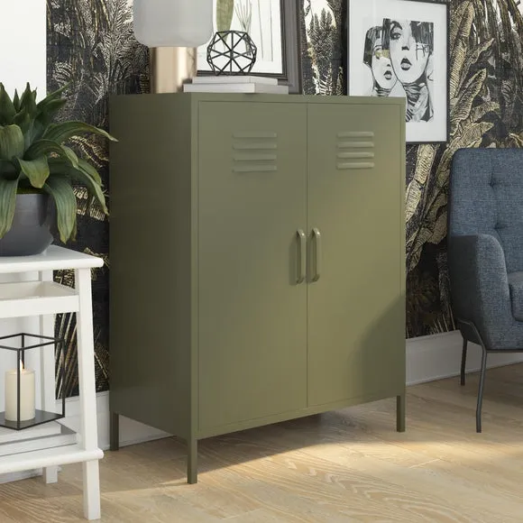 2 Door Storage Cabinet - Olive, Metal