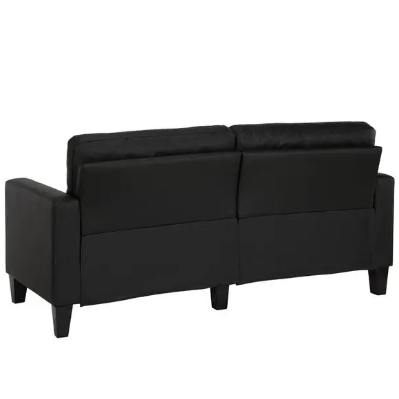 2-Seater Sofa with Wooden Legs - Black, Faux Leather