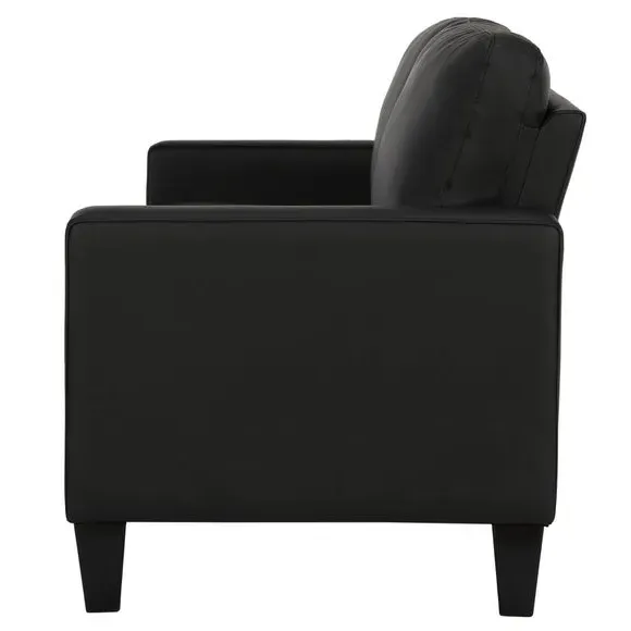 2-Seater Sofa with Wooden Legs - Black, Faux Leather