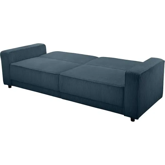 3-Seater Sofa Bed with Storage - Blue, Corduroy