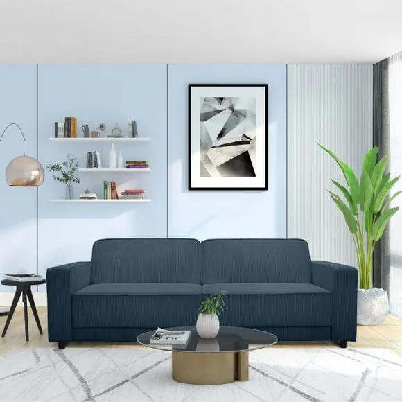 3-Seater Sofa Bed with Storage - Blue, Corduroy