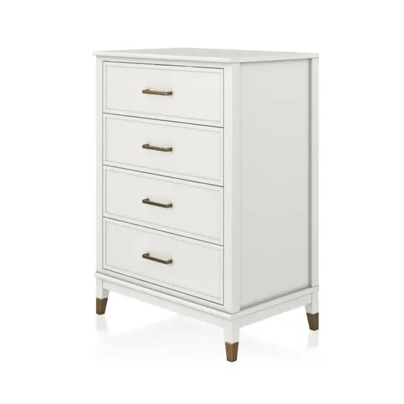 4-Drawer Chest with Gold Hardware - White