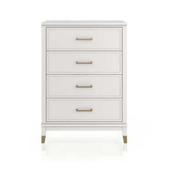 4-Drawer Chest with Gold Hardware - White