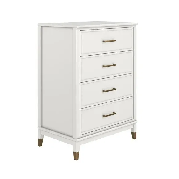 4-Drawer Chest with Gold Hardware - White