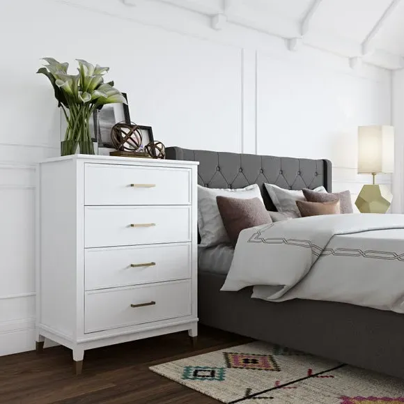 4-Drawer Chest with Gold Hardware - White