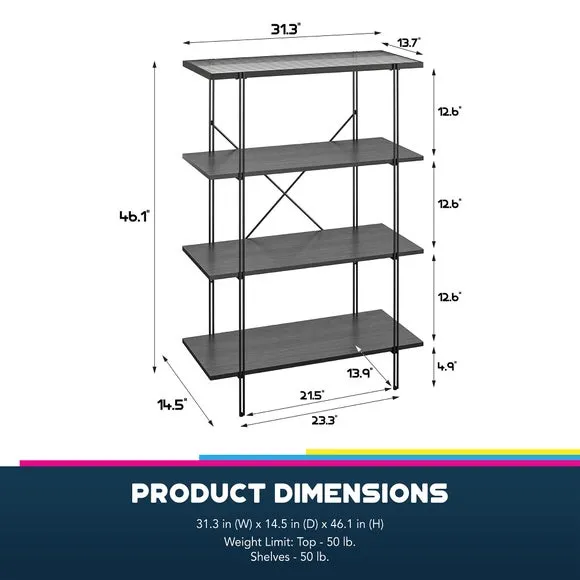 4-Shelf Bookcase - Black Oak