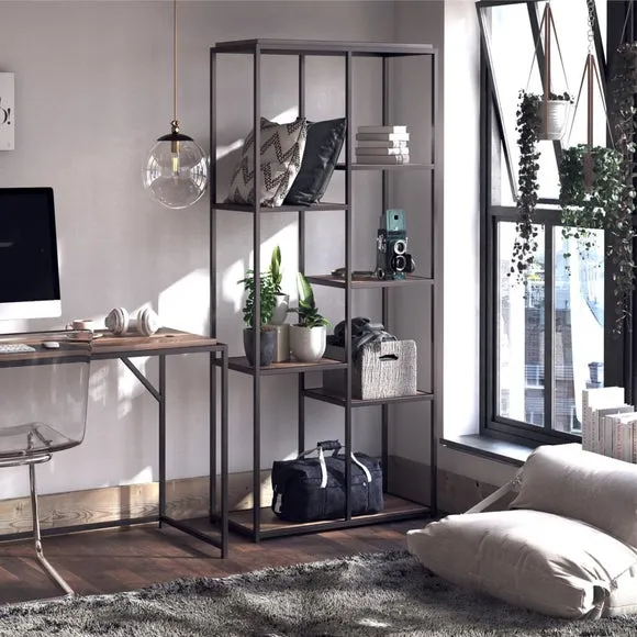 5-Shelf Bookcase Asymmetrical Design - Oak