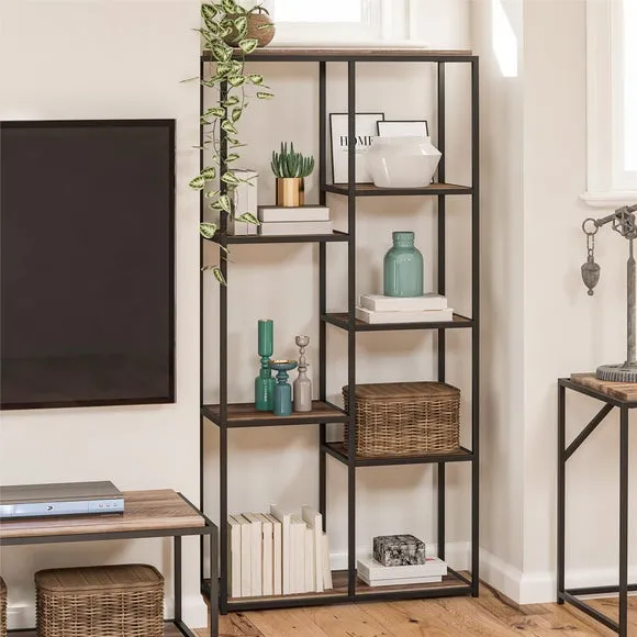 5-Shelf Bookcase Asymmetrical Design - Oak image