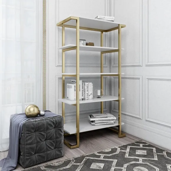 5-Shelf Bookcase with Metal Legs - White