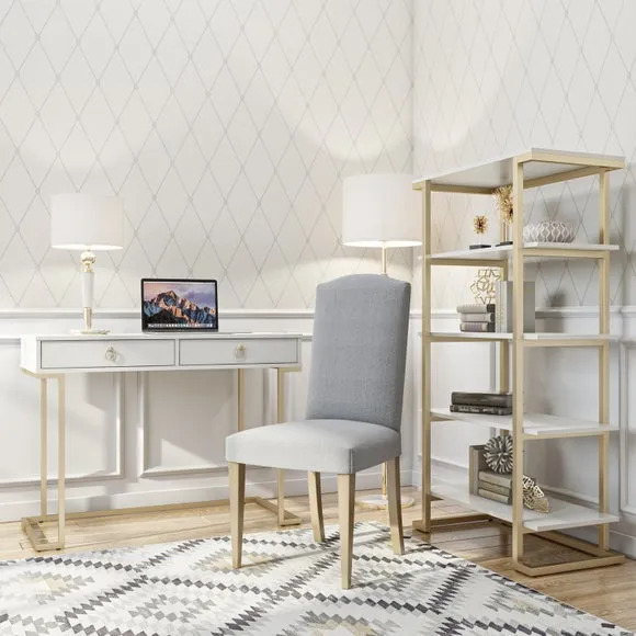 5-Shelf Bookcase with Metal Legs - White