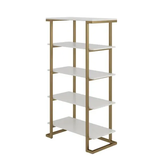 5-Shelf Bookcase with Metal Legs - White