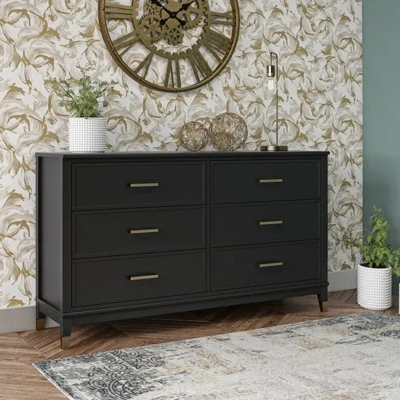 6-Drawer Chest with Gold Accents - Black