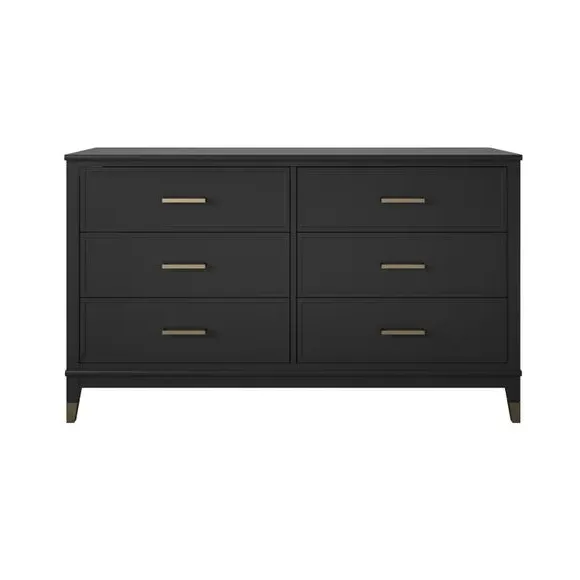6-Drawer Chest with Gold Accents - Black