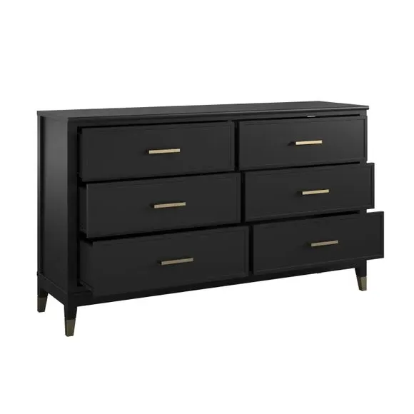 6-Drawer Chest with Gold Accents - Black