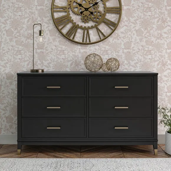 6-Drawer Chest with Gold Accents - Black