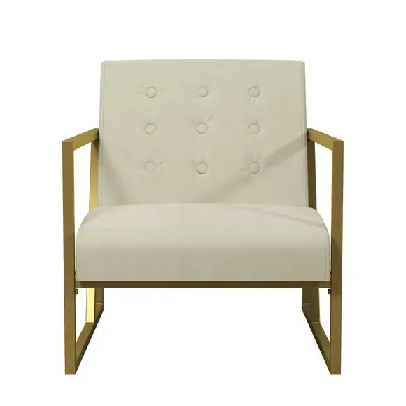 Accent Chair with Button Tufting - Ivory, Velvet