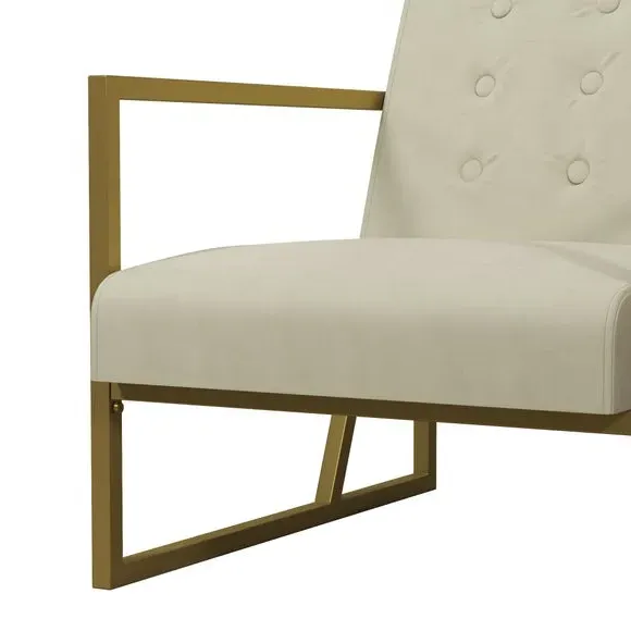 Accent Chair with Button Tufting - Ivory, Velvet