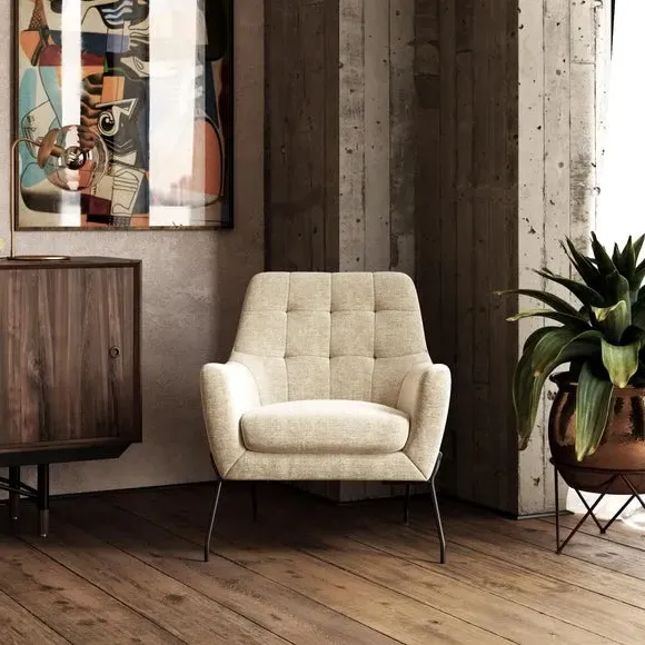 Accent Chair with Curved Arms - Beige, Fabric image