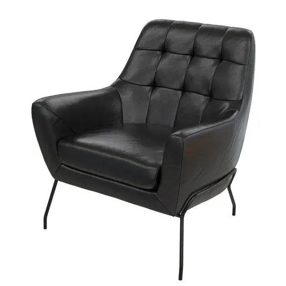 Accent Chair with Curved Arms - Black, Faux Leather