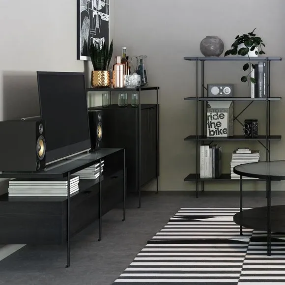 Bar Cabinet with Glass Top - Black, Wood Effect