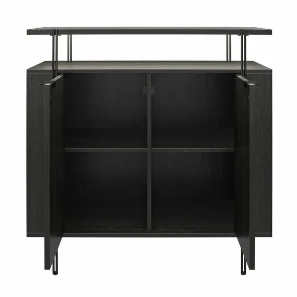 Bar Cabinet with Glass Top - Black, Wood Effect