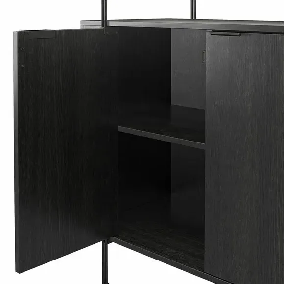 Bar Cabinet with Glass Top - Black, Wood Effect