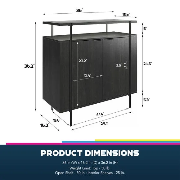 Bar Cabinet with Glass Top - Black, Wood Effect