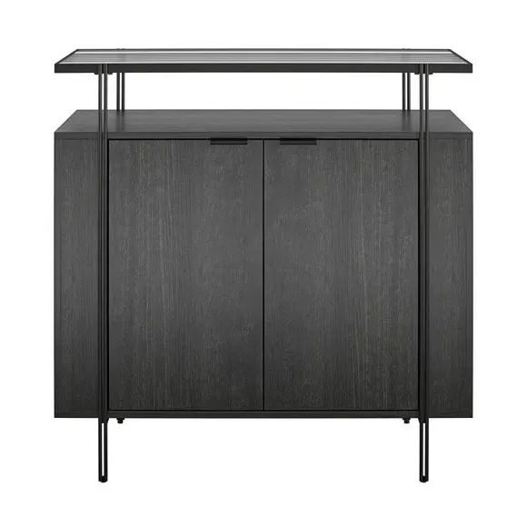 Bar Cabinet with Glass Top - Black, Wood Effect image