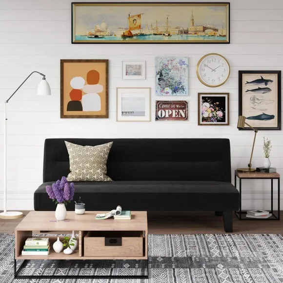 Compact Sofa Bed with Clic Clac - Black, Velvet