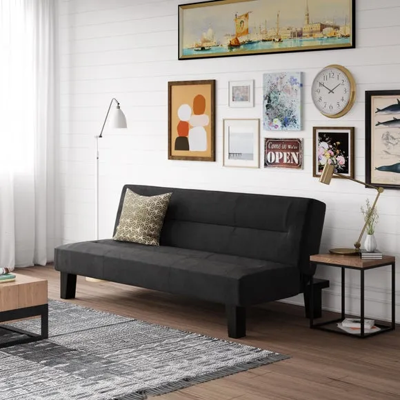 Compact Sofa Bed with Clic Clac - Black, Velvet image