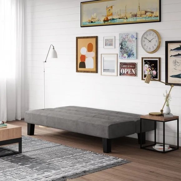 Compact Sofa Bed with Clic Clac - Grey, Velvet