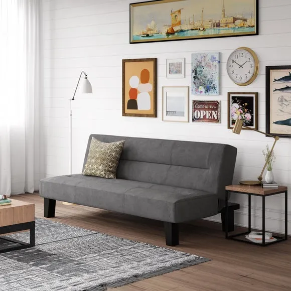 Compact Sofa Bed with Clic Clac - Grey, Velvet