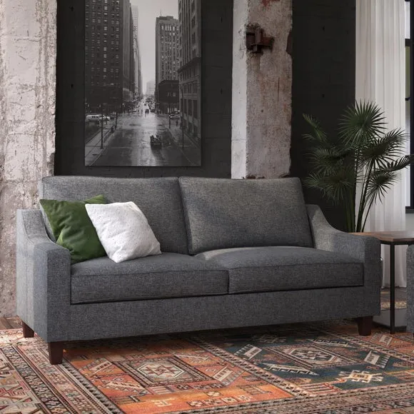 Compact Sofa with Sleigh Arms - Grey, Linen