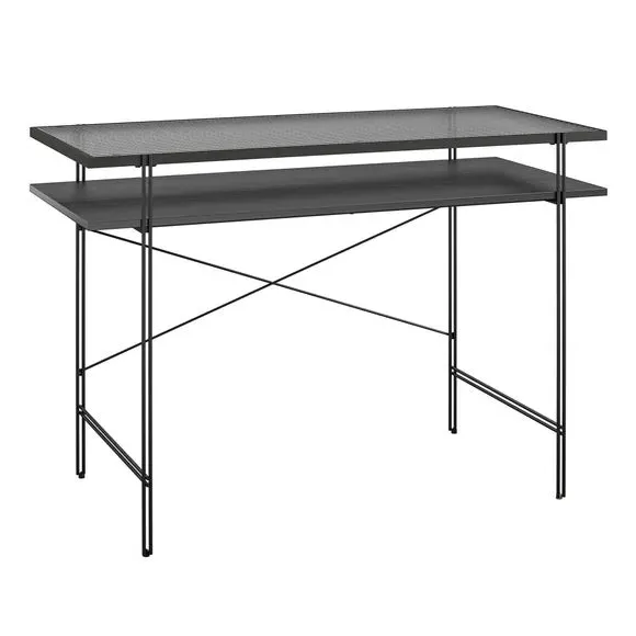 Computer Desk with Glass Top - Black, Oak Effect