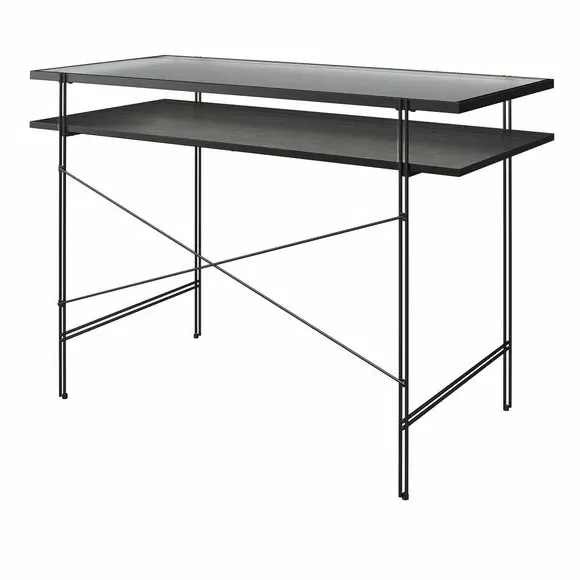 Computer Desk with Glass Top - Black, Oak Effect