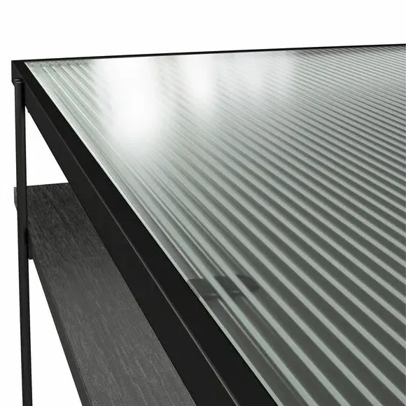 Computer Desk with Glass Top - Black, Oak Effect
