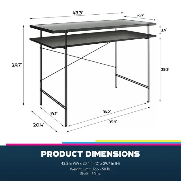 Computer Desk with Glass Top - Black, Oak Effect