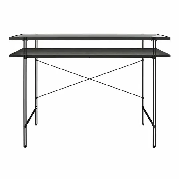 Computer Desk with Glass Top - Black, Oak Effect image