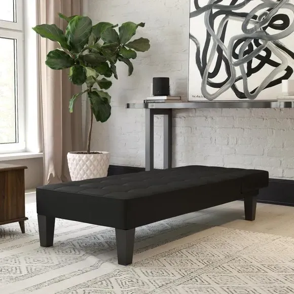 Convertible Chaise Lounge Sleeper - Black, Faux Leather