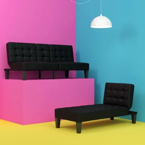 Convertible Chaise Lounge Sleeper - Black, Faux Leather