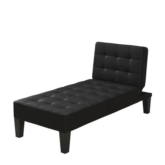 Convertible Chaise Lounge Sleeper - Black, Faux Leather