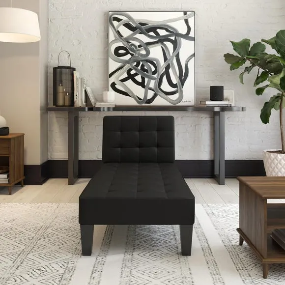 Convertible Chaise Lounge Sleeper - Black, Faux Leather image