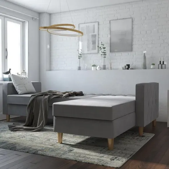 Corner Chaise Futon with Storage - Grey, Chenille