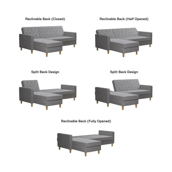 Corner Chaise Futon with Storage - Grey, Chenille